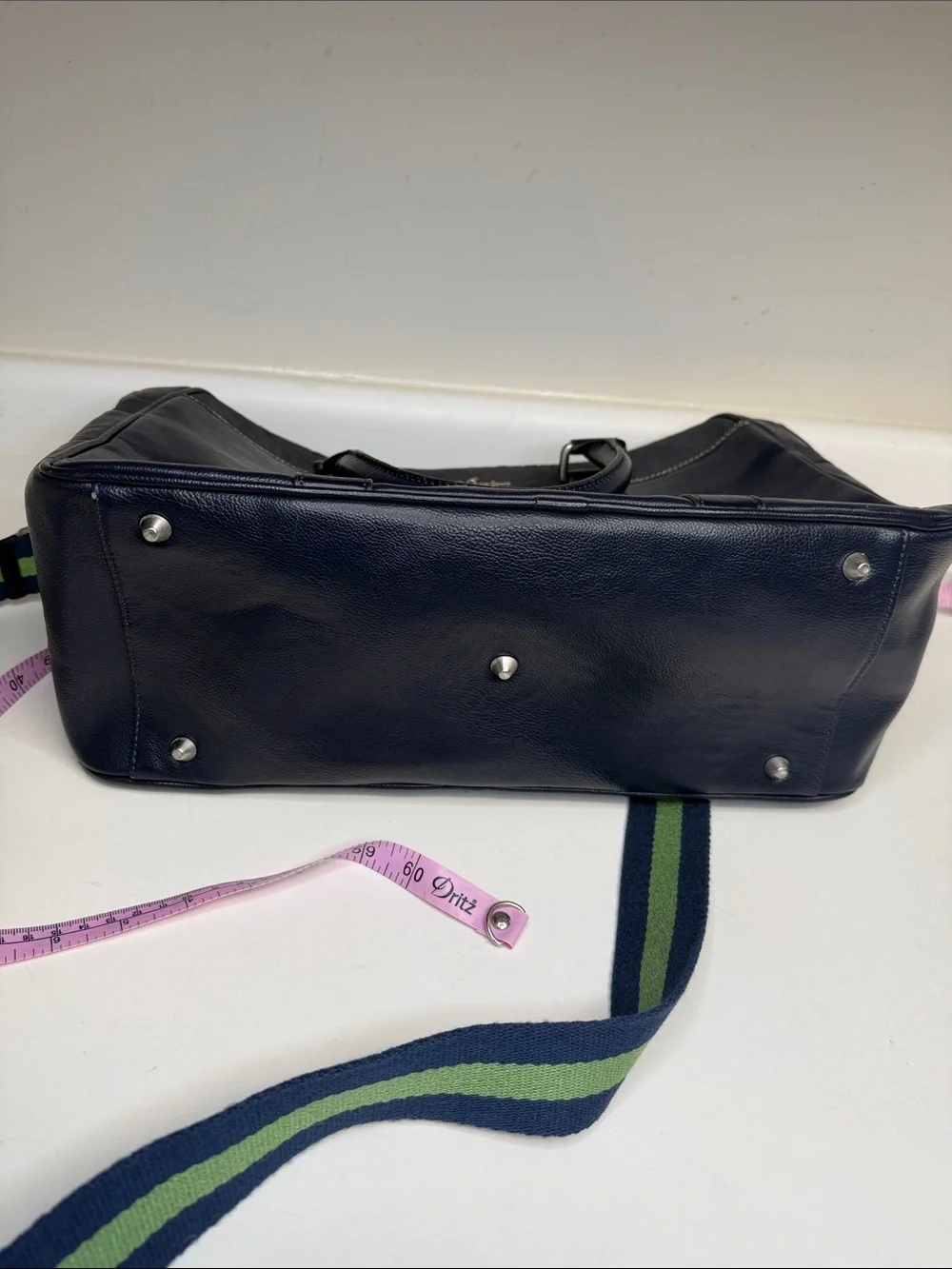 Robert Graham Navy Leather Laptop Bag with Blue and Green Strap